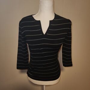 Vintage Y2k Banana Republic Silk Blend Black White Striped Sweater Small EUC